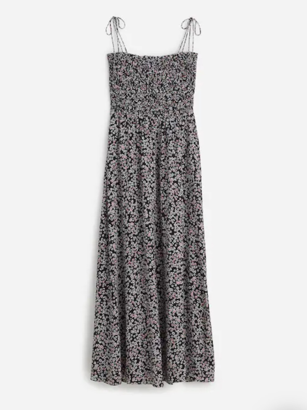 NWT Madewell Smocked Tie Strap Midi Dress in Floral - black